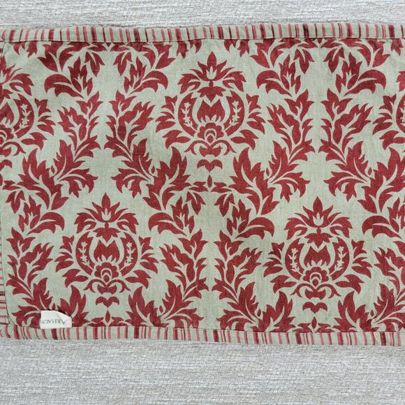 Arhaus Damask Floral Placemats Napkins Red Tan  Cotton Set of 4 - Picture 10 of 16